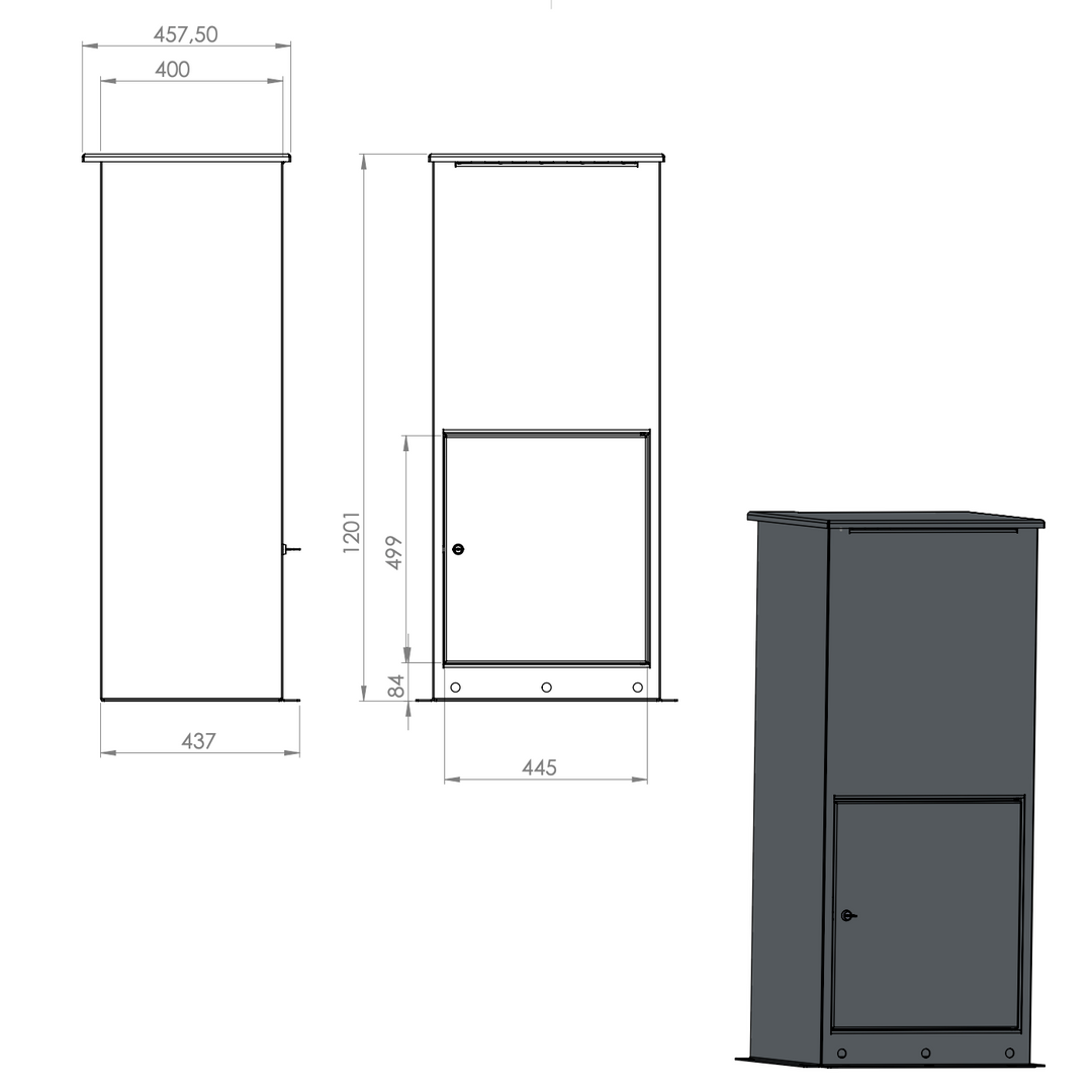 Postkasse i lakkert stål, brev- og pakkemodell