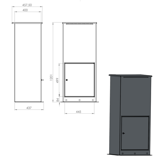 Postkasse i lakkert stål, brev- og pakkemodell