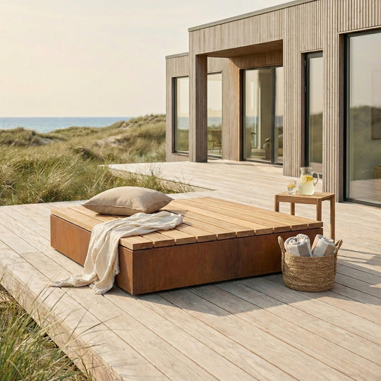 Kvadratisk benk/plattform i cortenstål