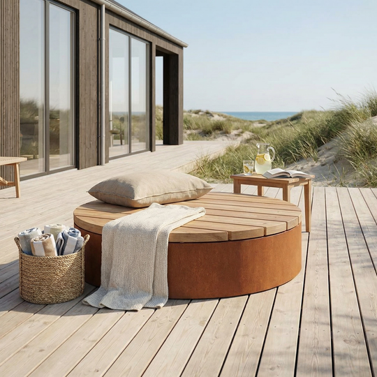 Rund benk/plattform i cortenstål