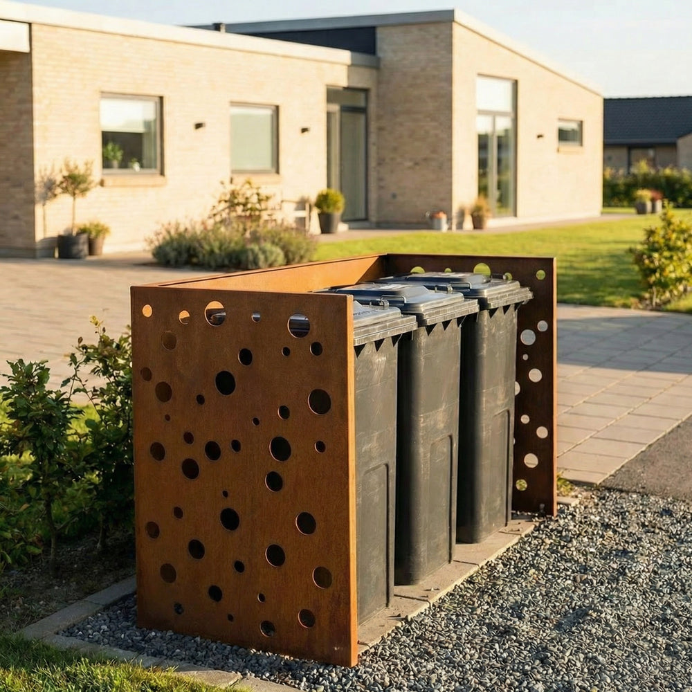 Søppelkasseskjuler cortenstål - perforert modell