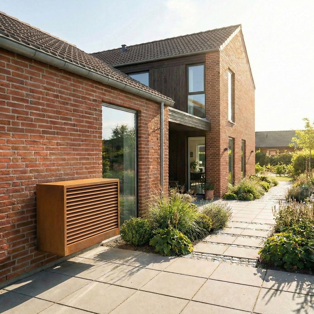 Varmepumpeskjuler i cortenstål, riflet modell