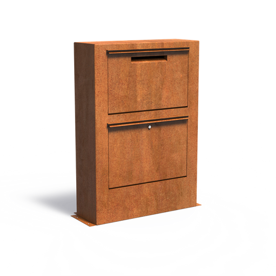 Cortenstål postkasse, brev og pakke, stor modell